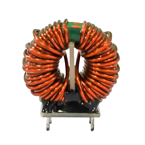 綠色背景上的小橙色和黑色線圈代表電感線圈繞線機和技術