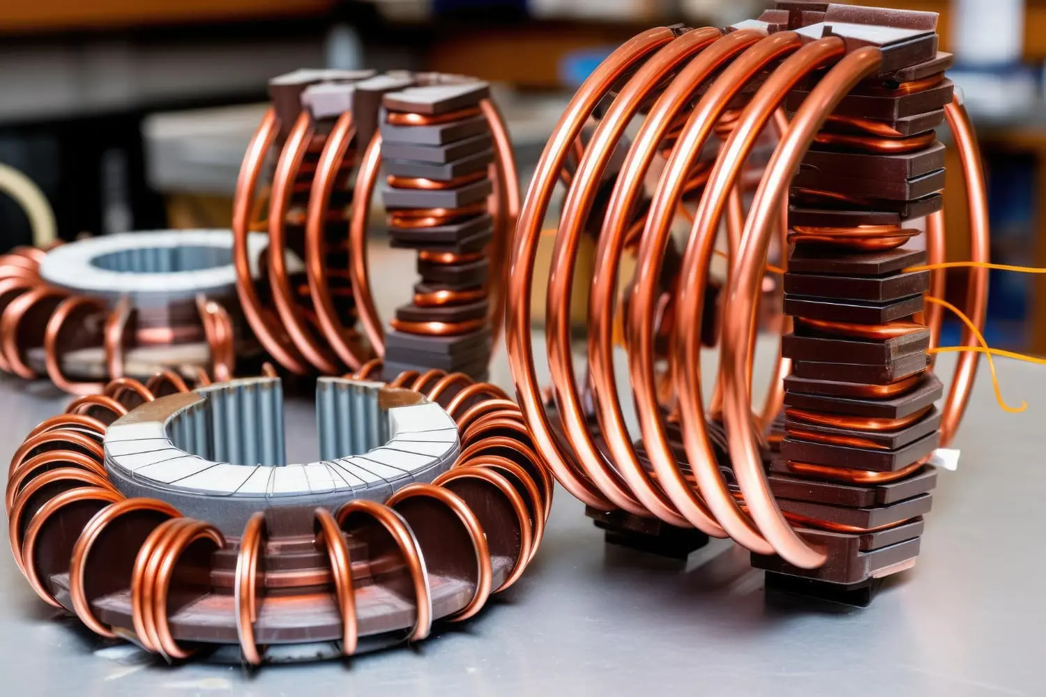 Stacked copper coils used for winding show the main function of creating electromagnetic fields Stacked copper coils used for winding show the main function of creating electromagnetic fields