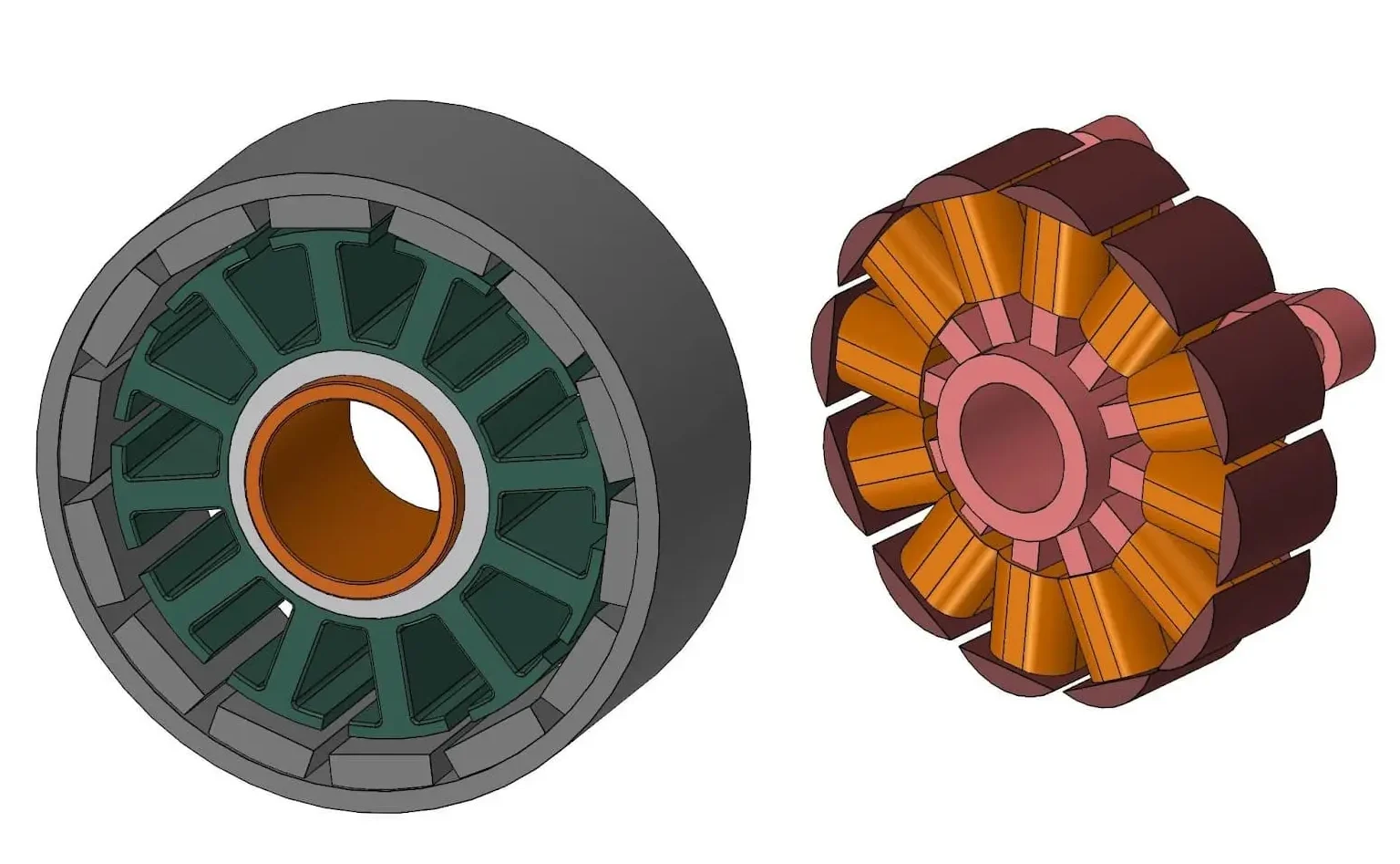 Схема, показывающая статор, используемый в двигателях переменного тока, два вида