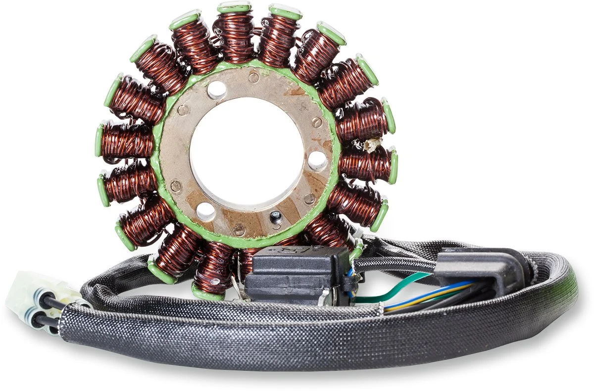 Traditional stator with copper windings and connector cable attached