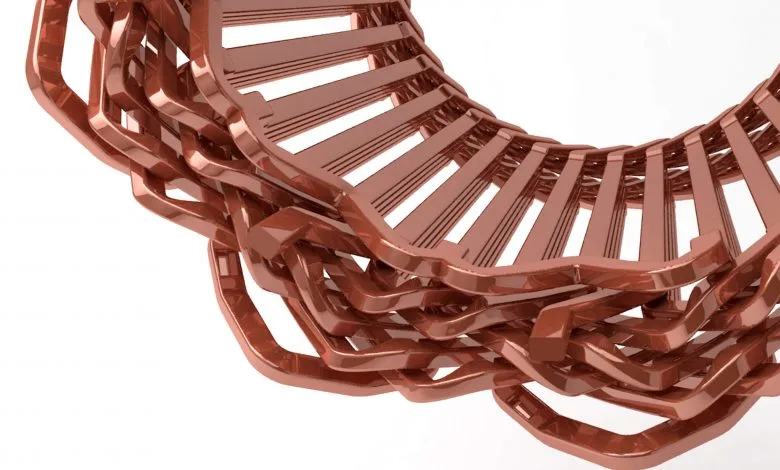 Close up of a wound stator coil with copper wire for machinery