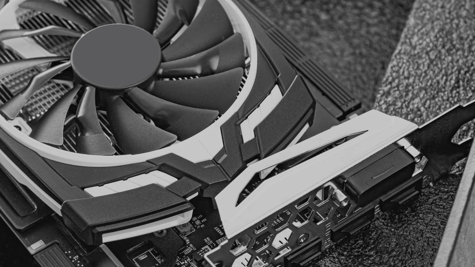 Graphic card fan and heatsink in black and white image